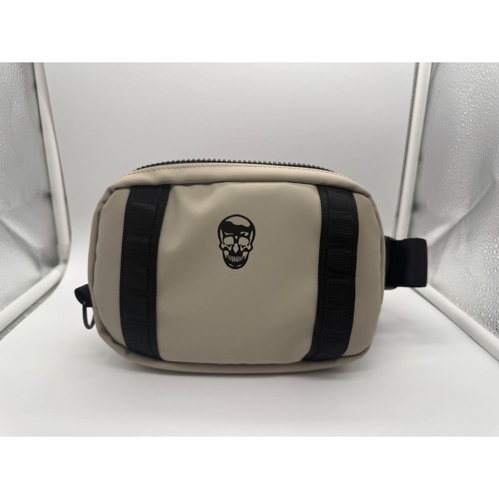 Gymreapers Everyday Fanny Pack Tan Black Skull Logo Waist Bag 2.4L Gym Hiking